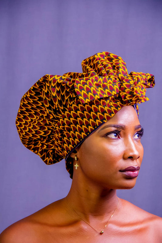 African Print Bonnet headwrap - Abbiexpress Brown AFRICAN WOMEN'S WEAR
