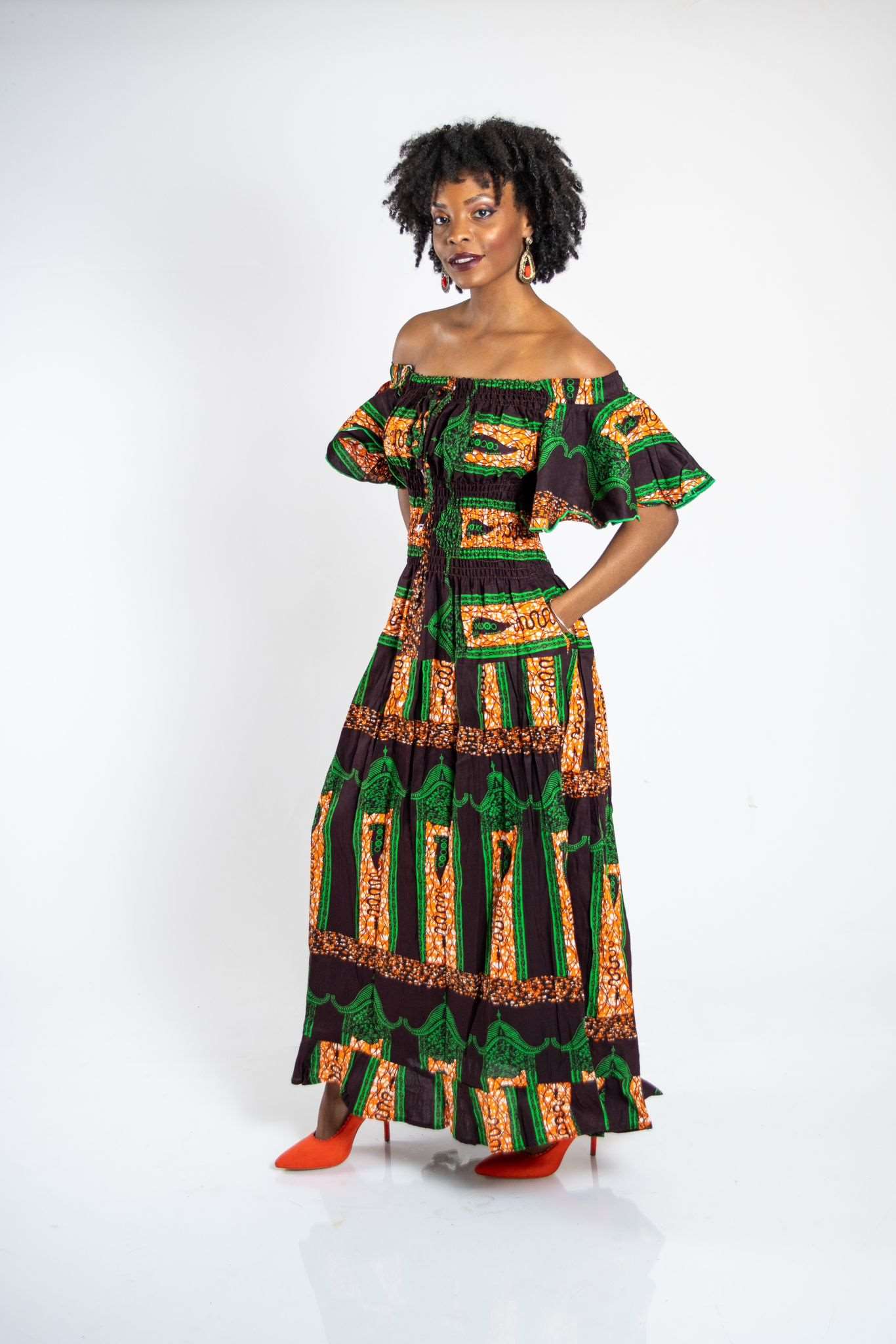 African Print Off Shoulder Dress | African women wear S African Print Off Shoulder Dress | African women wear S