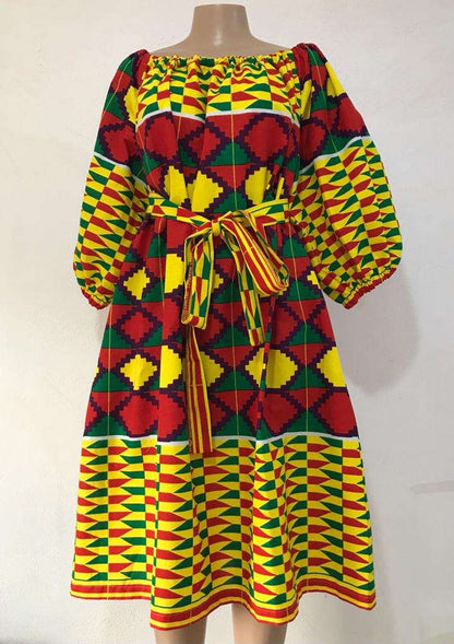 Abbiexpress Apparel & Accessories African Print Knee Length kente Dress USA