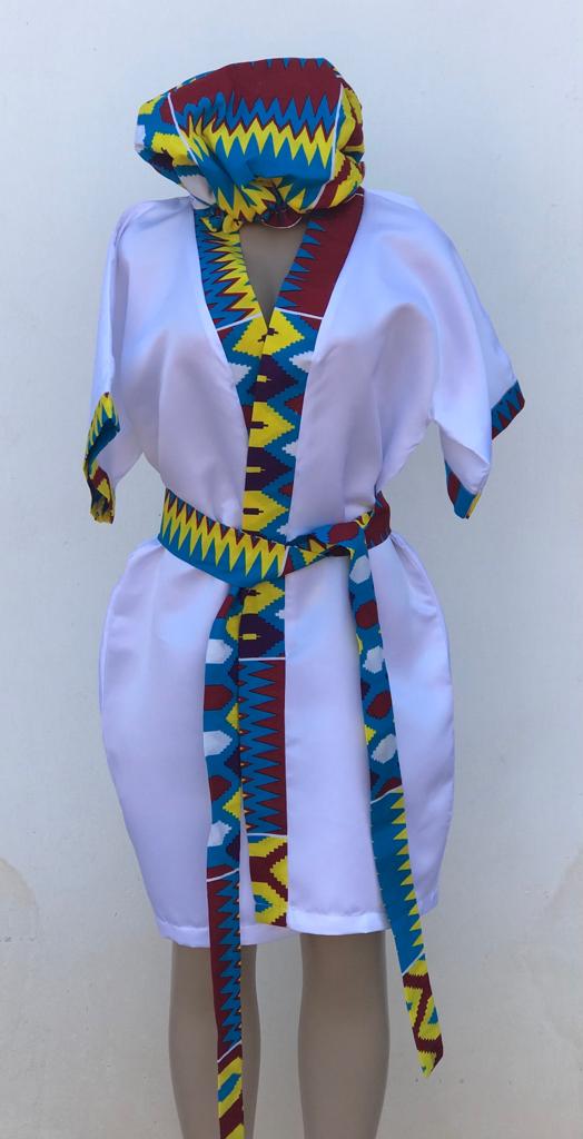 Abbiexpress Matching Ankara hair Bonnet with a robe-African women wear