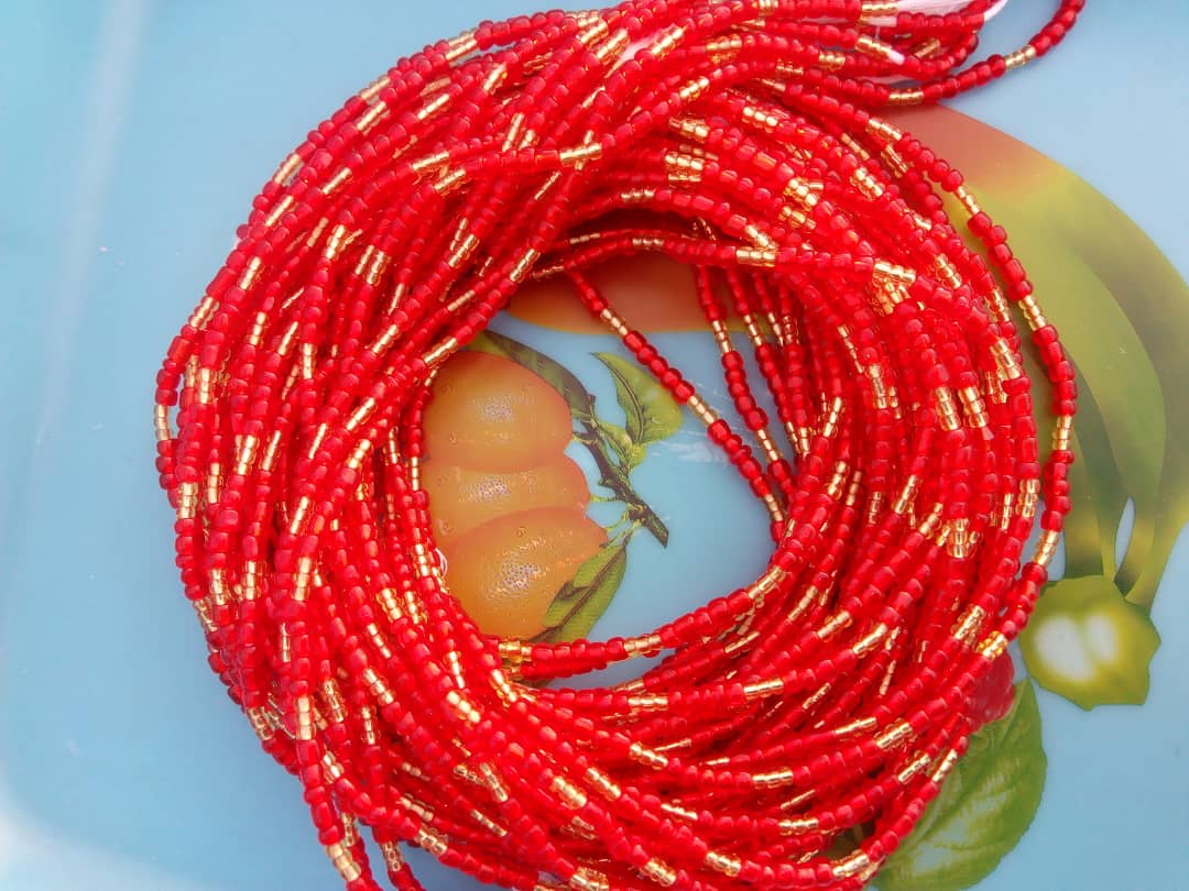 Abbiexpress Red and gold African Waist beads