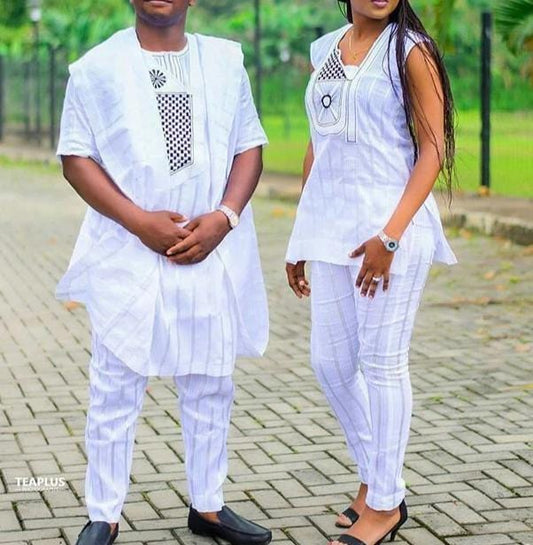 Sis Evelyn African Couple boubou/Agbada in all white African Couple boubou/Agbada in all white - Abbiexpress