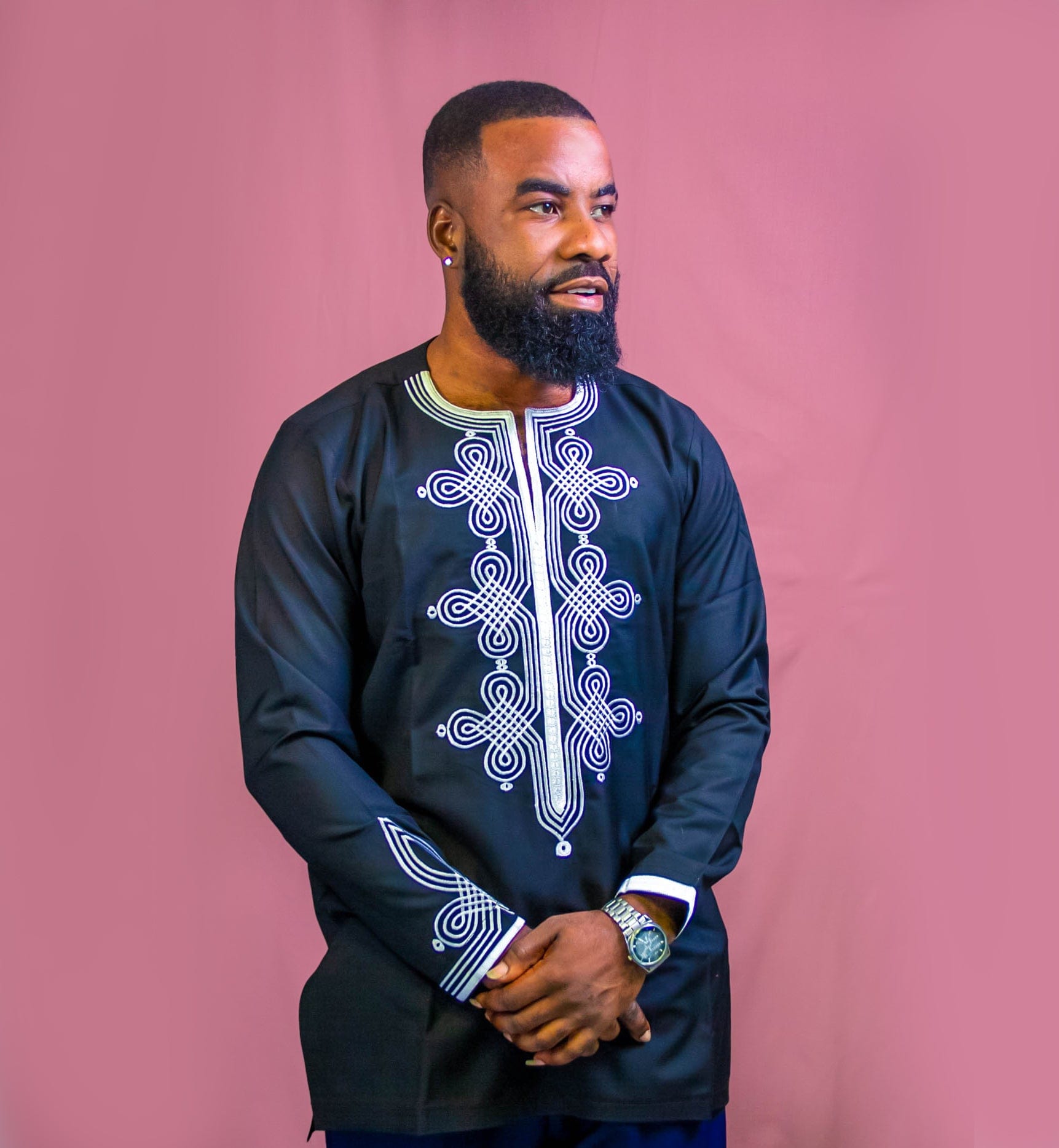 Black And White Embroidered Men African Shirt