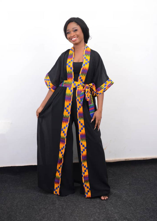 Abbiexpress AFRICAN WOMEN'S WEAR Kente  Trim Kimono