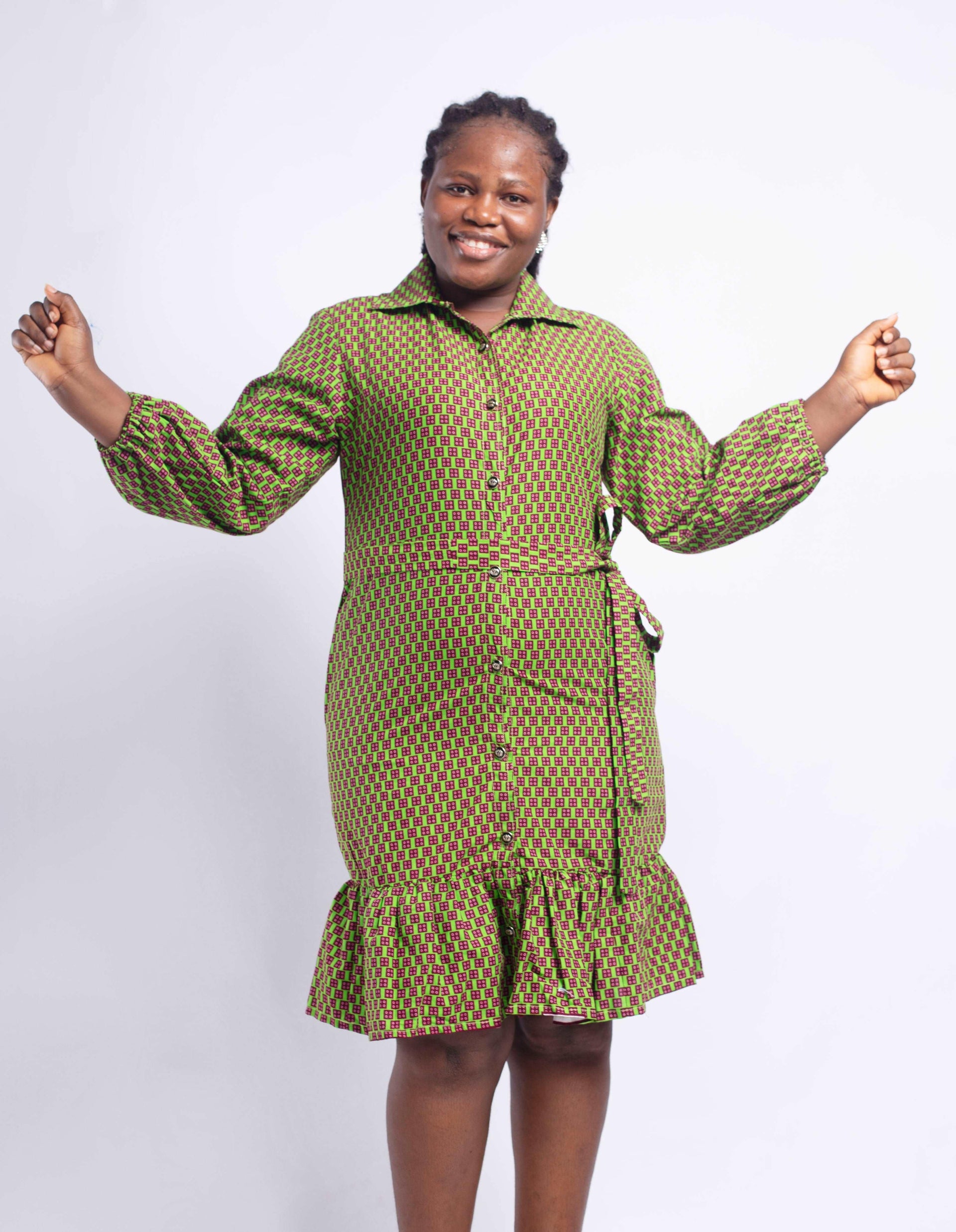 knee length dresses for ladies Ankara Shirts Dress- Kharis main image 0