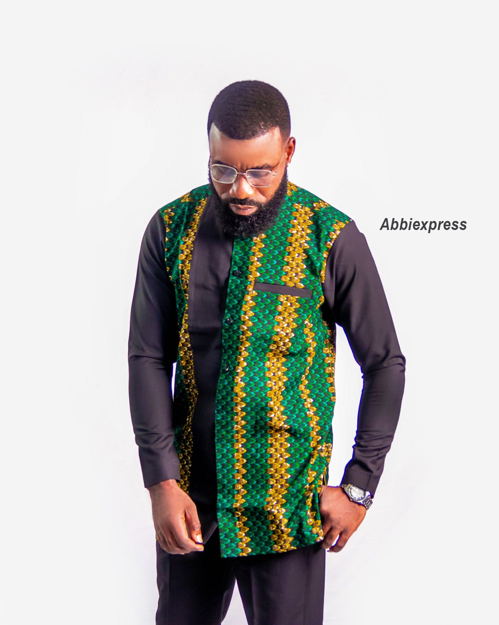 Two piece set of black and green Ankara men s outfit. Abbiexpress