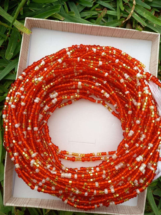 Abbiexpress Gold and Red Ghana Waistbeads