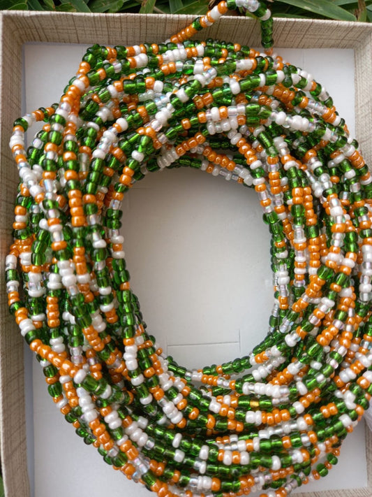 Abbiexpress White Orange And Green Ghana Waistbeads